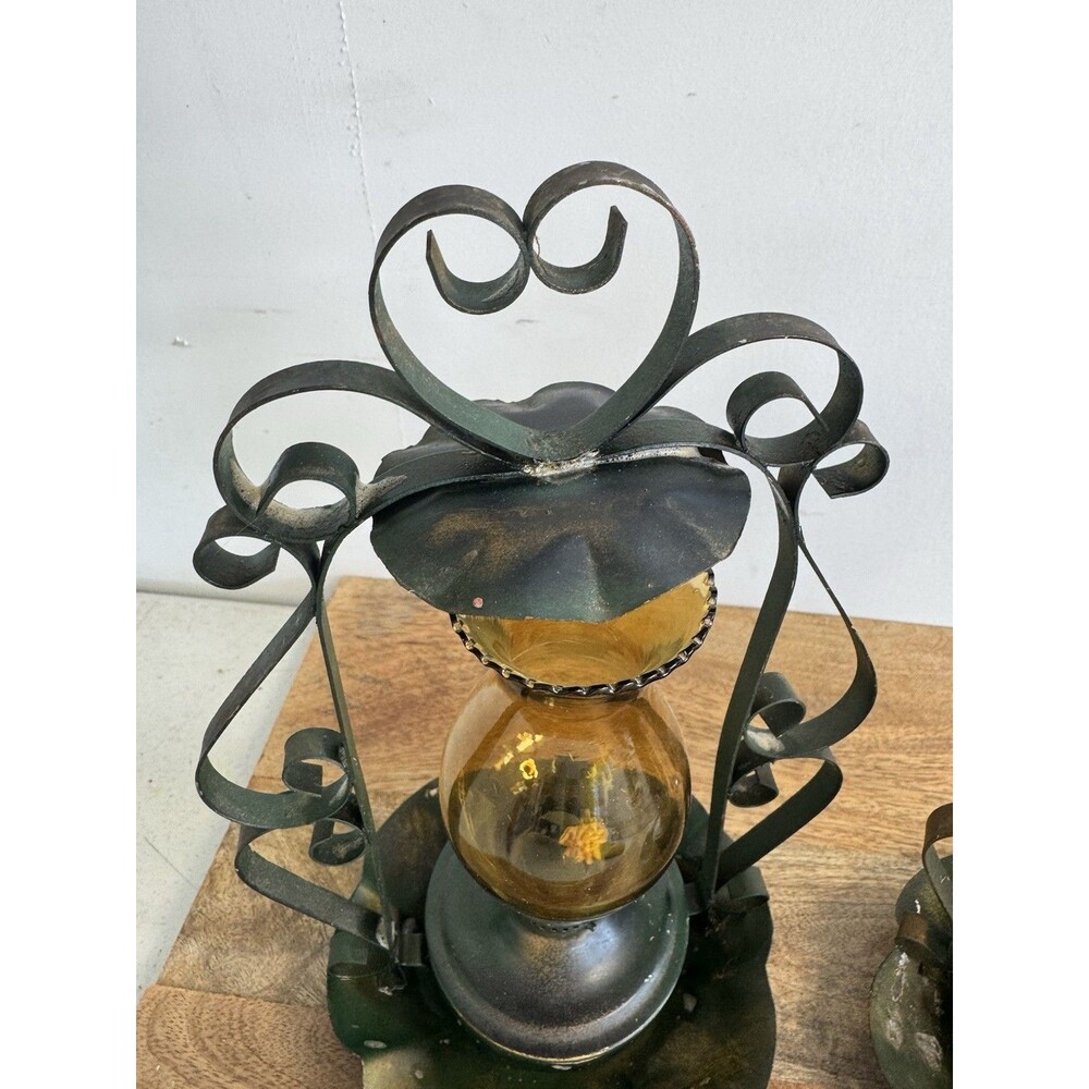Vintage Amber Glass and Metalwork Lantern - Decorative Home Accent - Picture 3 of 9